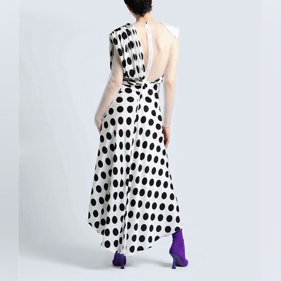 US 2 DOLCE & GABBANA RUCHED POLKA DOT CHIFFON SLEEVE MIDI DRESS NWT - Picture 3 of 14